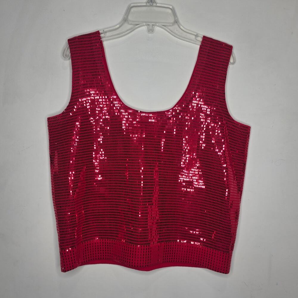 St John red sequin scoop neck cropped tank top - small - retroglam festival